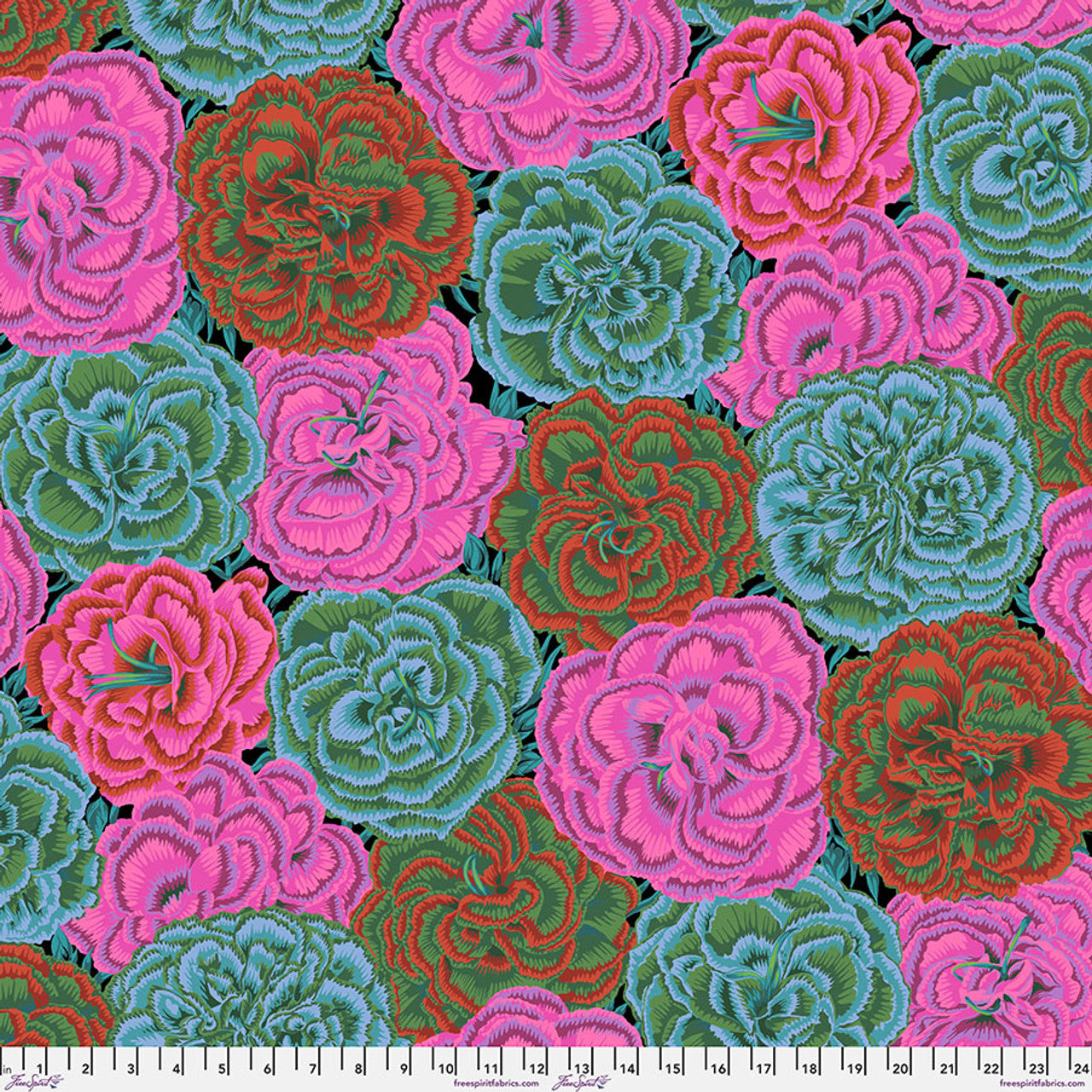 Picotee Carnations Dark Philip Jacobs August 2025 Kaffe Fassett Collective Free Spirit Cotton Fabric FS-PWPJ133.DARK