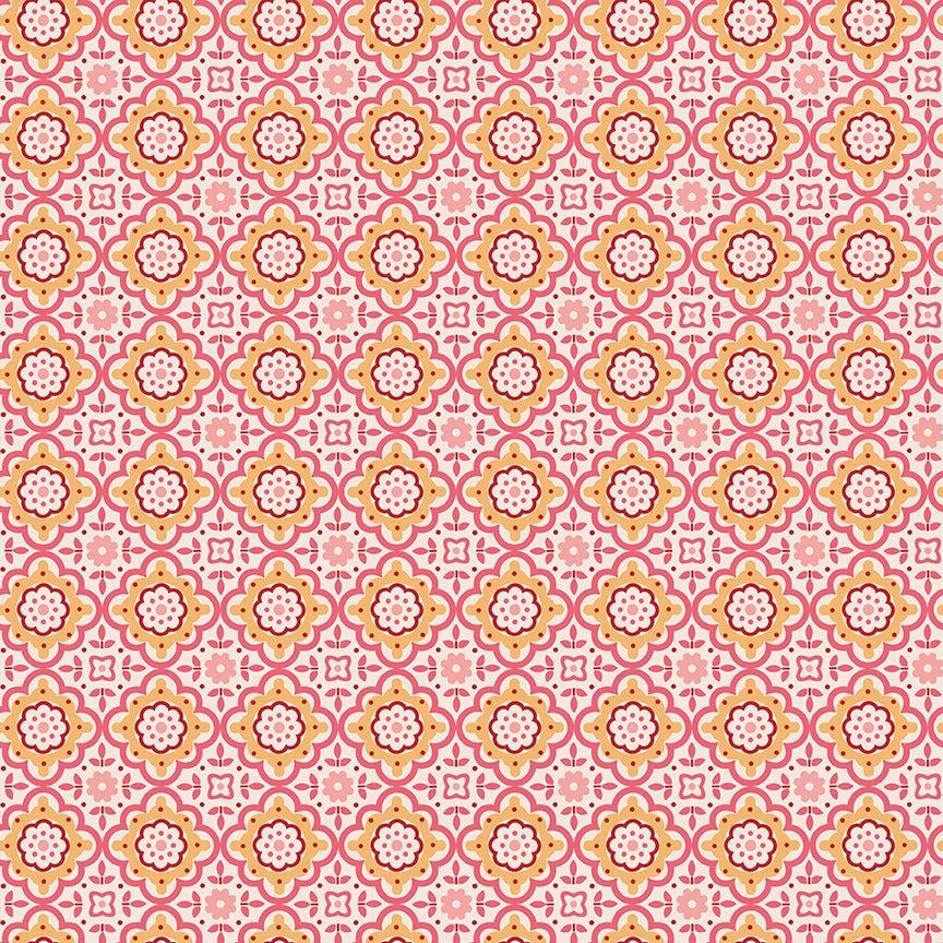 Piece & Plenty Cheerful Tiled Floral Medallion Coral Pink Lori Holt Riley Blake Designs Cotton Fabric