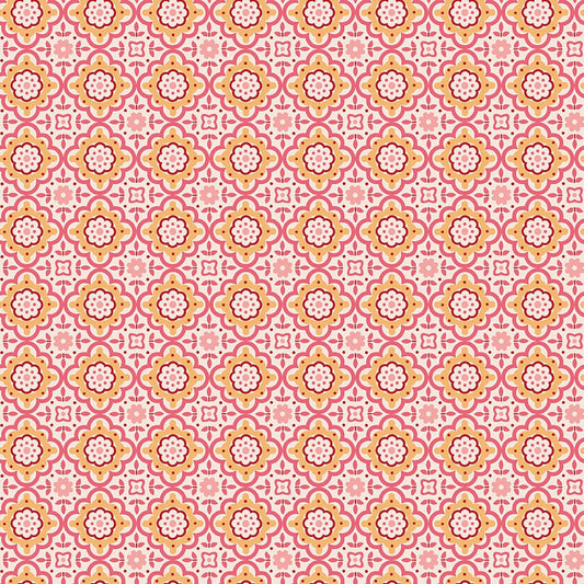 Piece & Plenty Cheerful Tiled Floral Medallion Coral Pink Lori Holt Riley Blake Designs Cotton Fabric