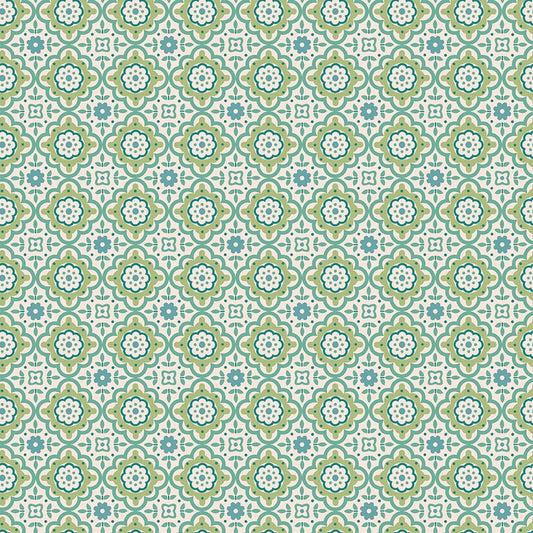 Piece & Plenty Cheerful Tiled Floral Medallion Sea Glass Green Lori Holt Riley Blake Designs Cotton Fabric