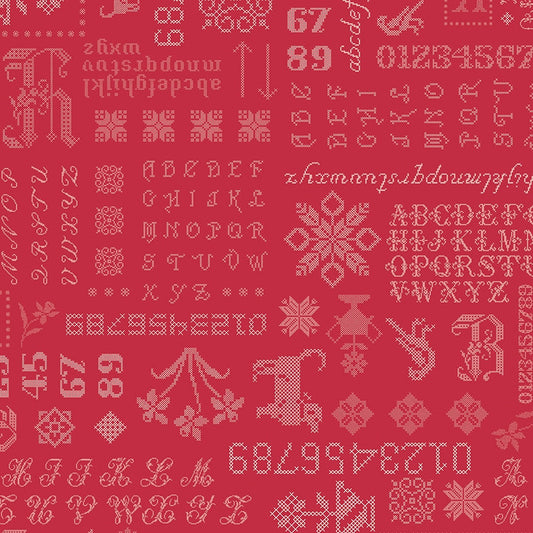 Piece & Plenty Cross Stitch Sampler Berry Red Lori Holt Riley Blake Designs Cotton Fabric
