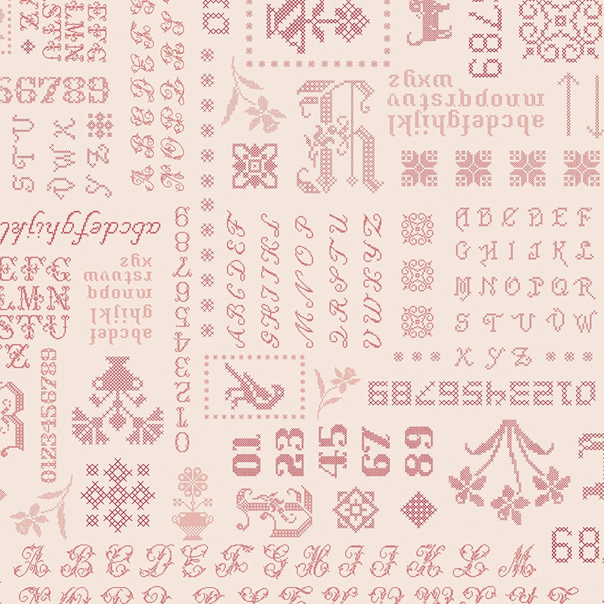 Piece & Plenty Cross Stitch Sampler Red Lori Holt Riley Blake Designs Cotton Fabric