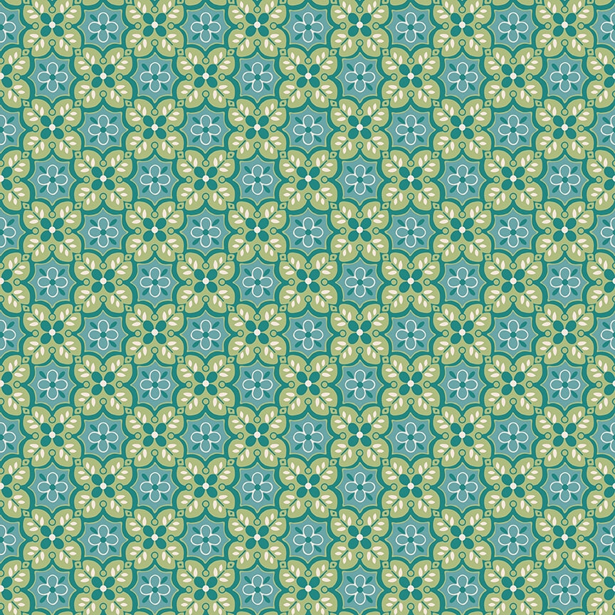 Piece & Plenty Garden Tiled Floral Medallion Raindrop Green Lori Holt Riley Blake Designs Cotton Fabric