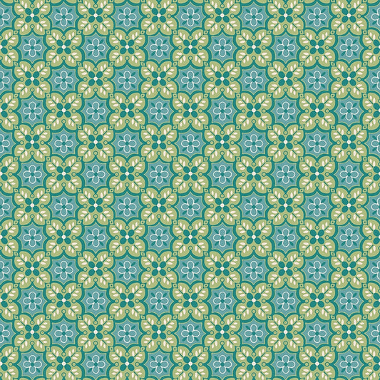 Piece & Plenty Garden Tiled Floral Medallion Raindrop Green Lori Holt Riley Blake Designs Cotton Fabric