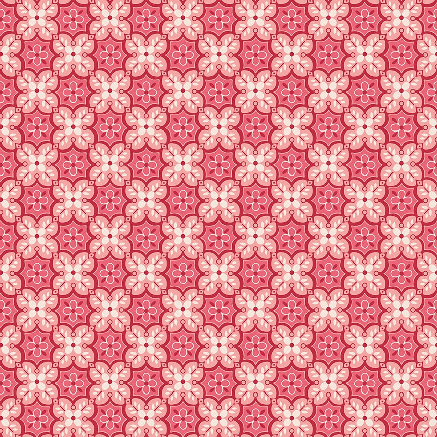 Piece & Plenty Garden Tiled Floral Medallion Tea Rose Pink Lori Holt Riley Blake Designs Cotton Fabric