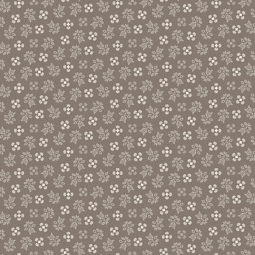 Piece & Plenty Gentle Tossed Tulip Geometric Leaf Pebble Gray Lori Holt Riley Blake Designs Cotton Fabric