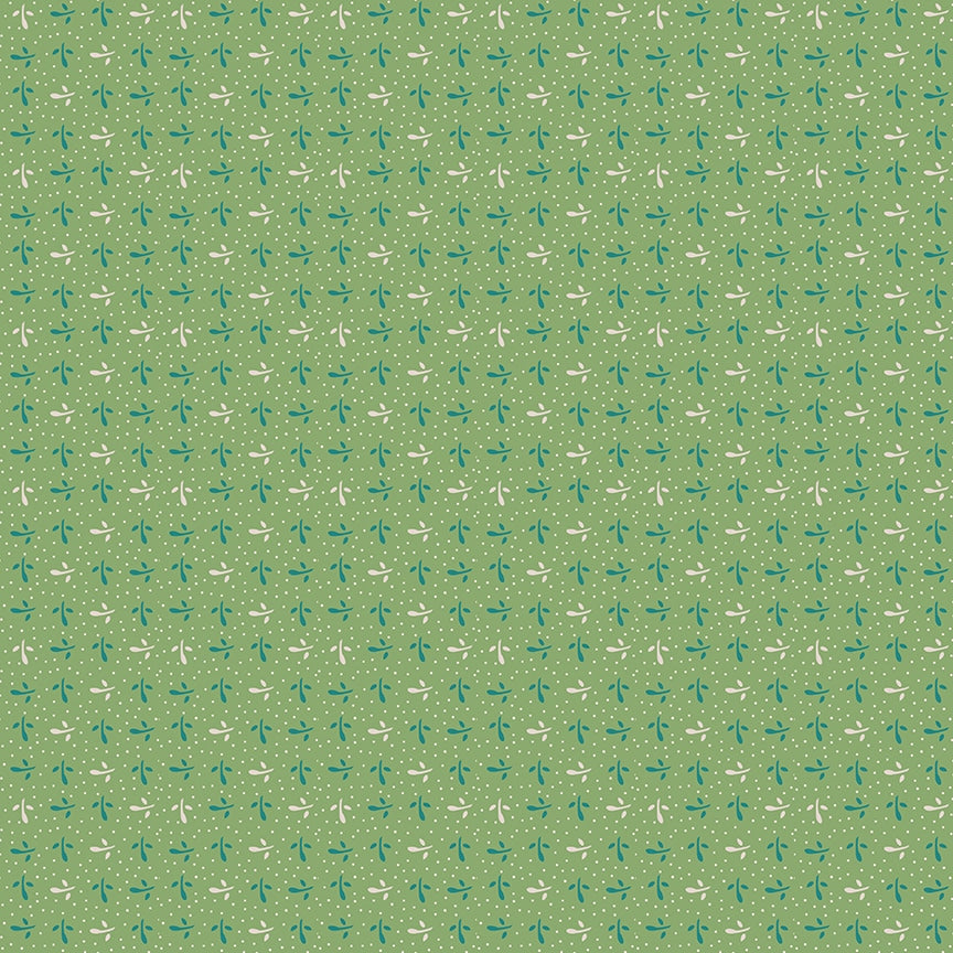 Piece & Plenty Sprout Leaves Pin Dots Basil Green Lori Holt Riley Blake Designs Cotton Fabric