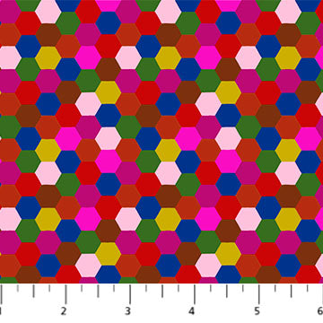 Piecework Hexagons Eccentric Multi Anna Maria Parry Northcott Cotton Fabric NC-AMT111-28L