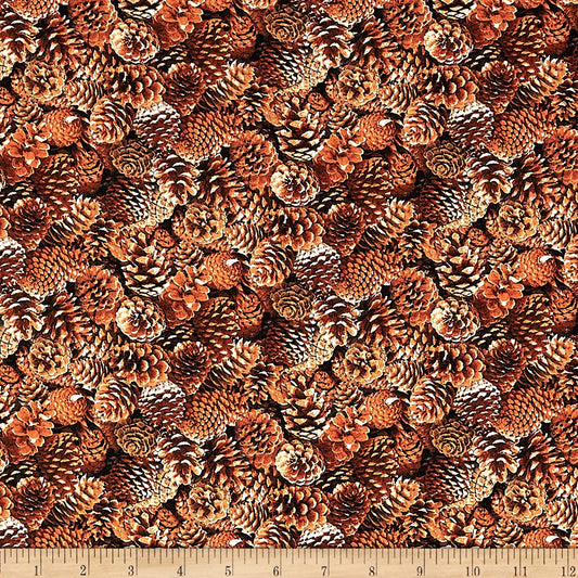 Pinecones North American Wildlife Pinecones Brown Elizabeth's Studio Cotton Fabric ES 454 Brown