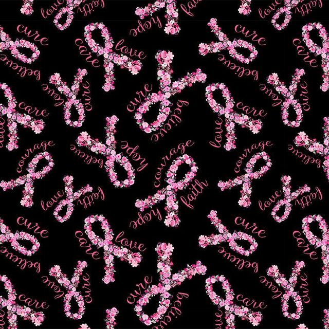 Pink Ribbon Floral Black Gail Cadden Timeless Treasures Cotton Fabric TT-GAIL-CD2383-BLACK
