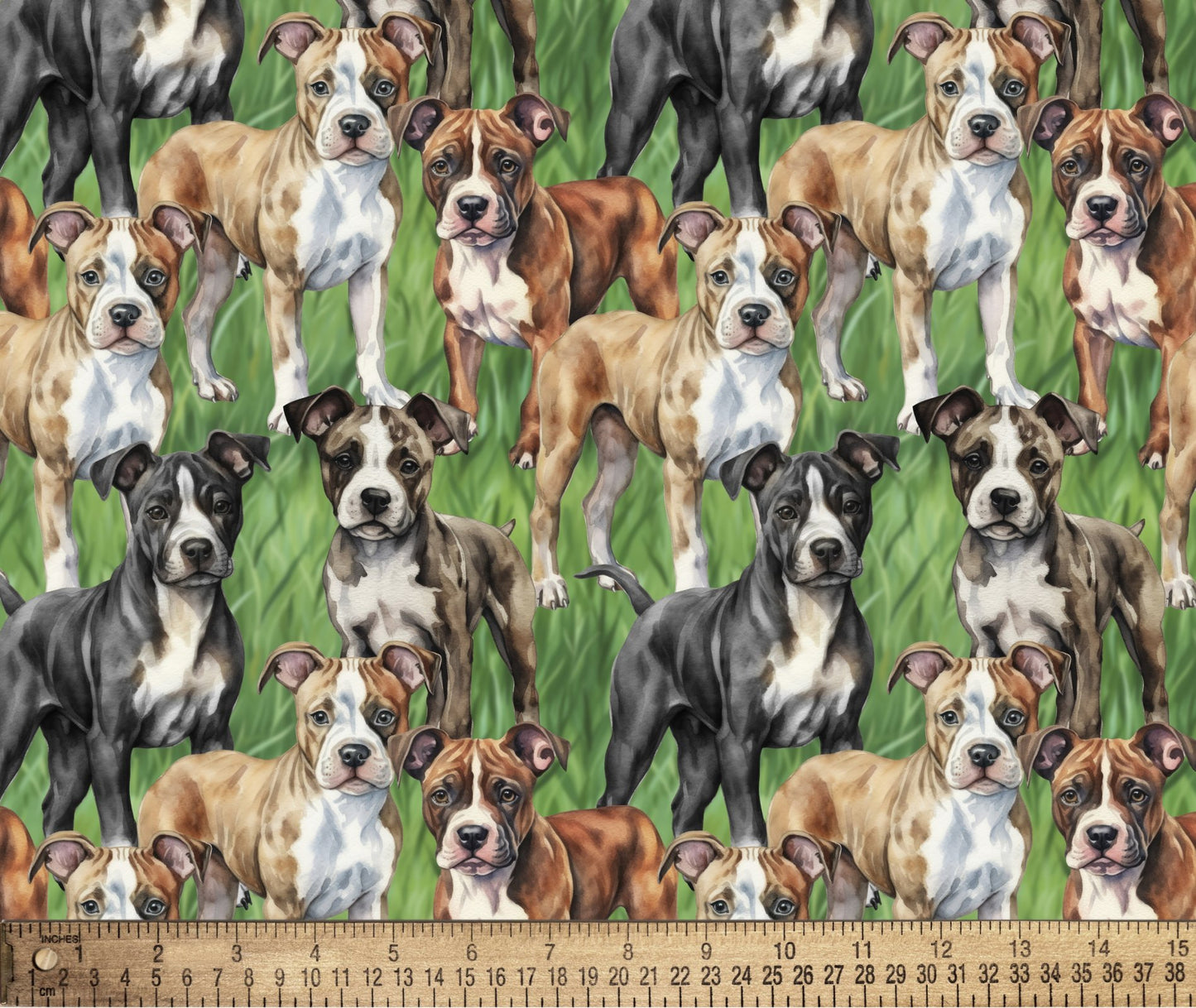 Pit Bulls 2 Dogs Puppies Allover Multi David Textiles Cotton Fabric DT-DX-4816-3C-1