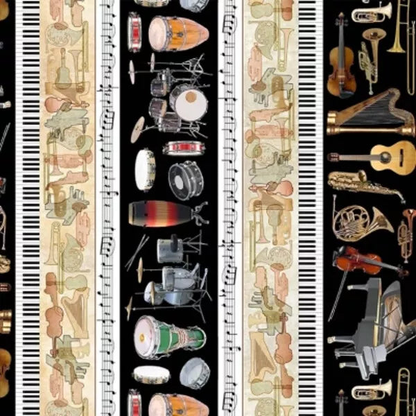 Pitch Perfect Hit Parade Stripe Black Michael Miller Cotton Fabric MM-DCX10474-BLAC-D