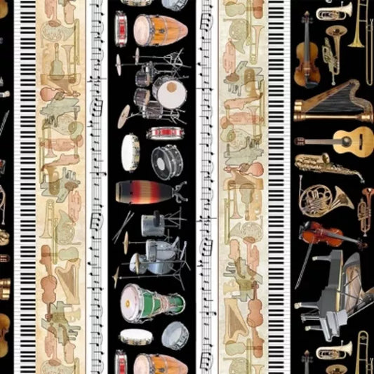 Pitch Perfect Hit Parade Stripe Black Michael Miller Cotton Fabric MM-DCX10474-BLAC-D