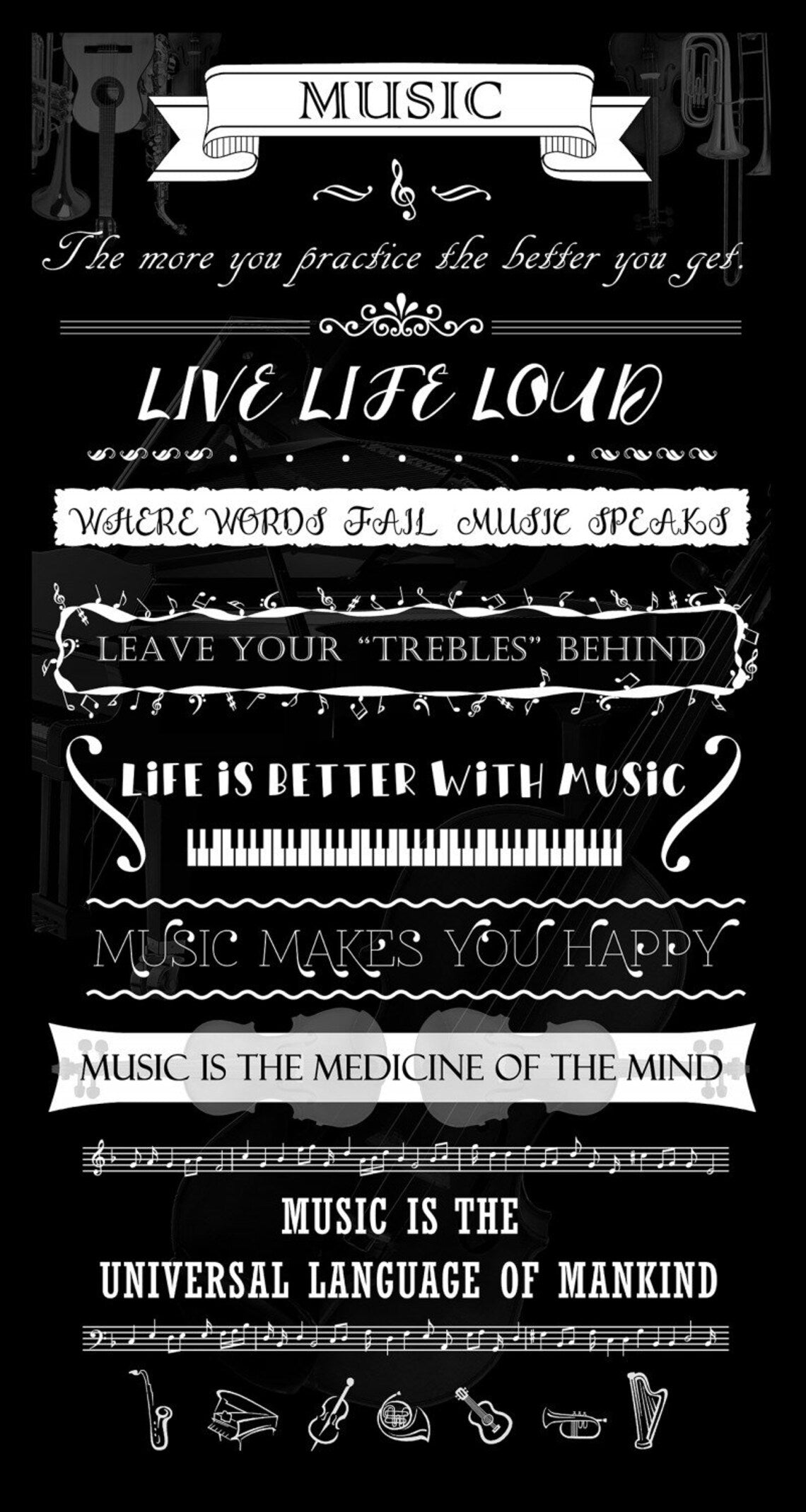 Pitch Perfect Music Appreciation Panel 24" Black Michael Miller Cotton Fabric MM-CX10478-BLAC-D