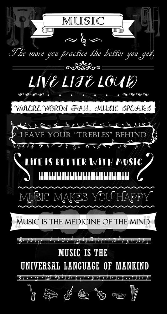 Pitch Perfect Music Appreciation Panel 24" Black Michael Miller Cotton Fabric MM-CX10478-BLAC-D