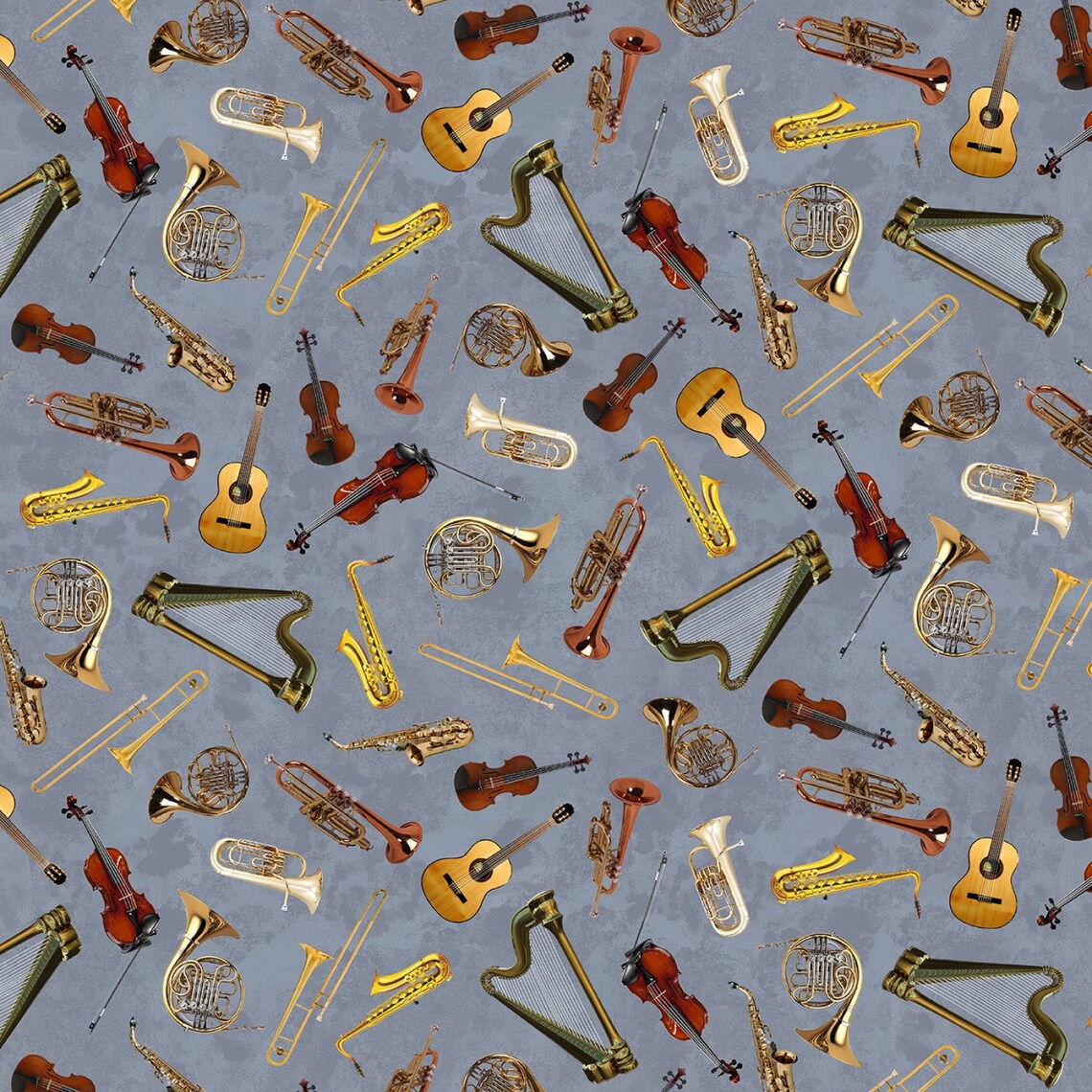 Pitch Perfect Orchestra Instruments Grey Michael Miller Cotton Fabric MM-DCX10472-GRAY