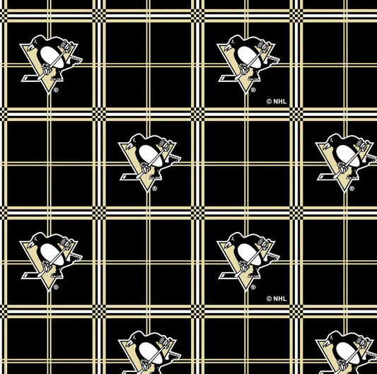 Pittsburg Penguins NHL Hockey Plaid FLANNEL Cotton Fabric SYK-NHL-023-PEN
