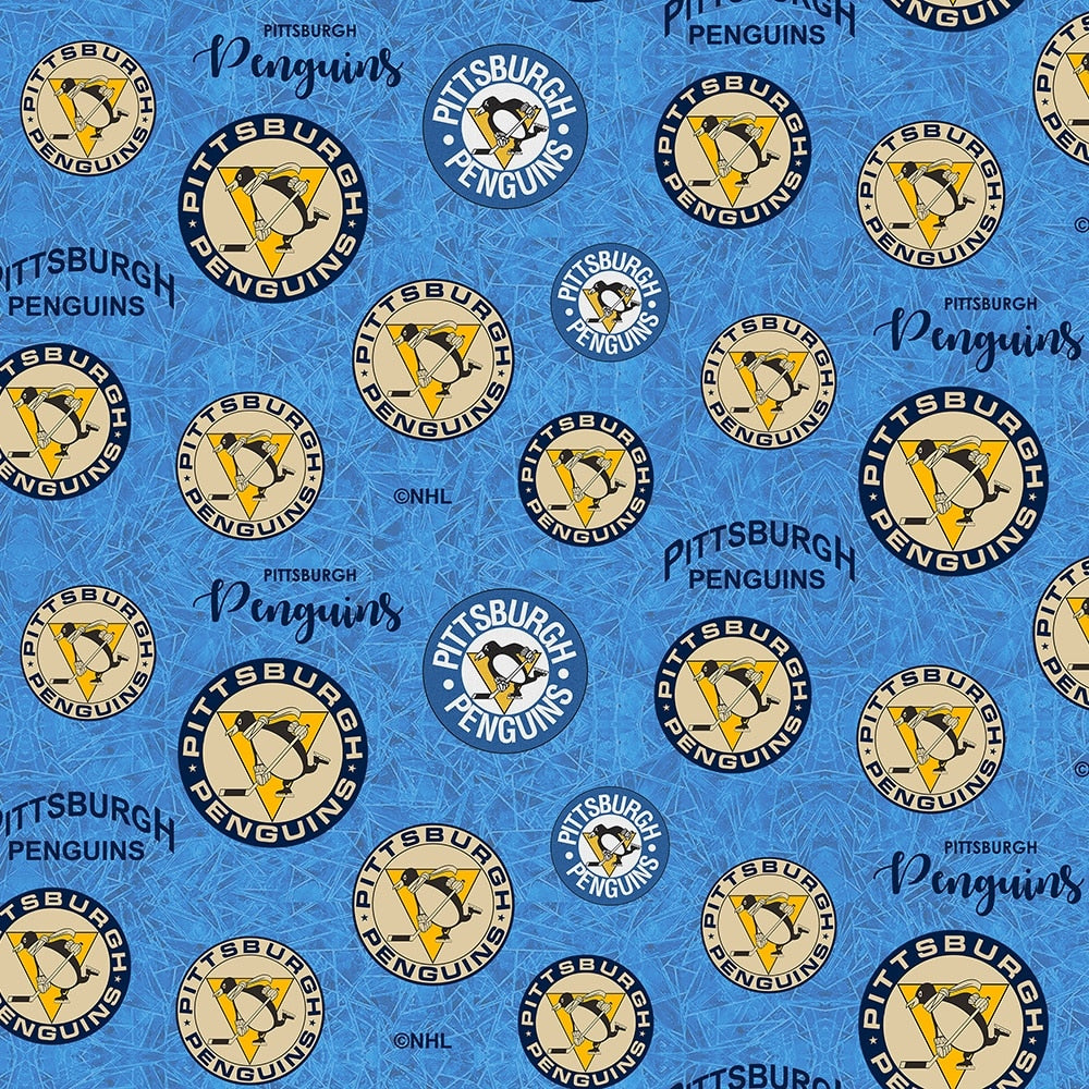 Pittsburgh Penguins NHL Hockey Medallions Blue Design Cotton Fabric 1126-PEN