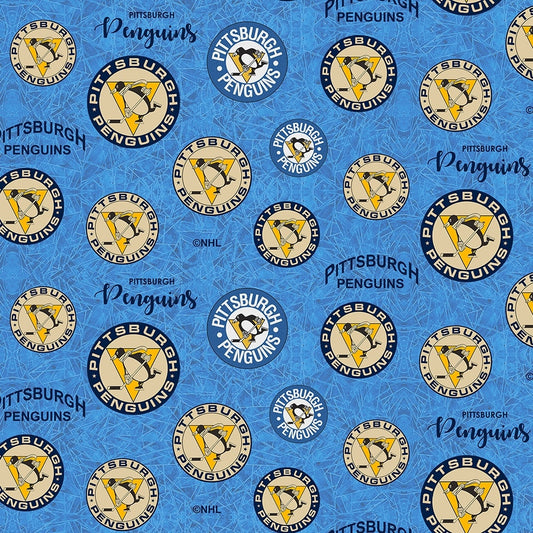 Pittsburgh Penguins NHL Hockey Medallions Blue Design Cotton Fabric 1126-PEN