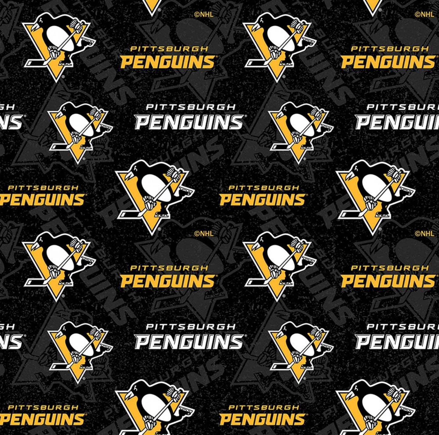 Pittsburgh Penguins NHL Hockey Tone on Tone Design Cotton Fabric NHL-1199 PEN