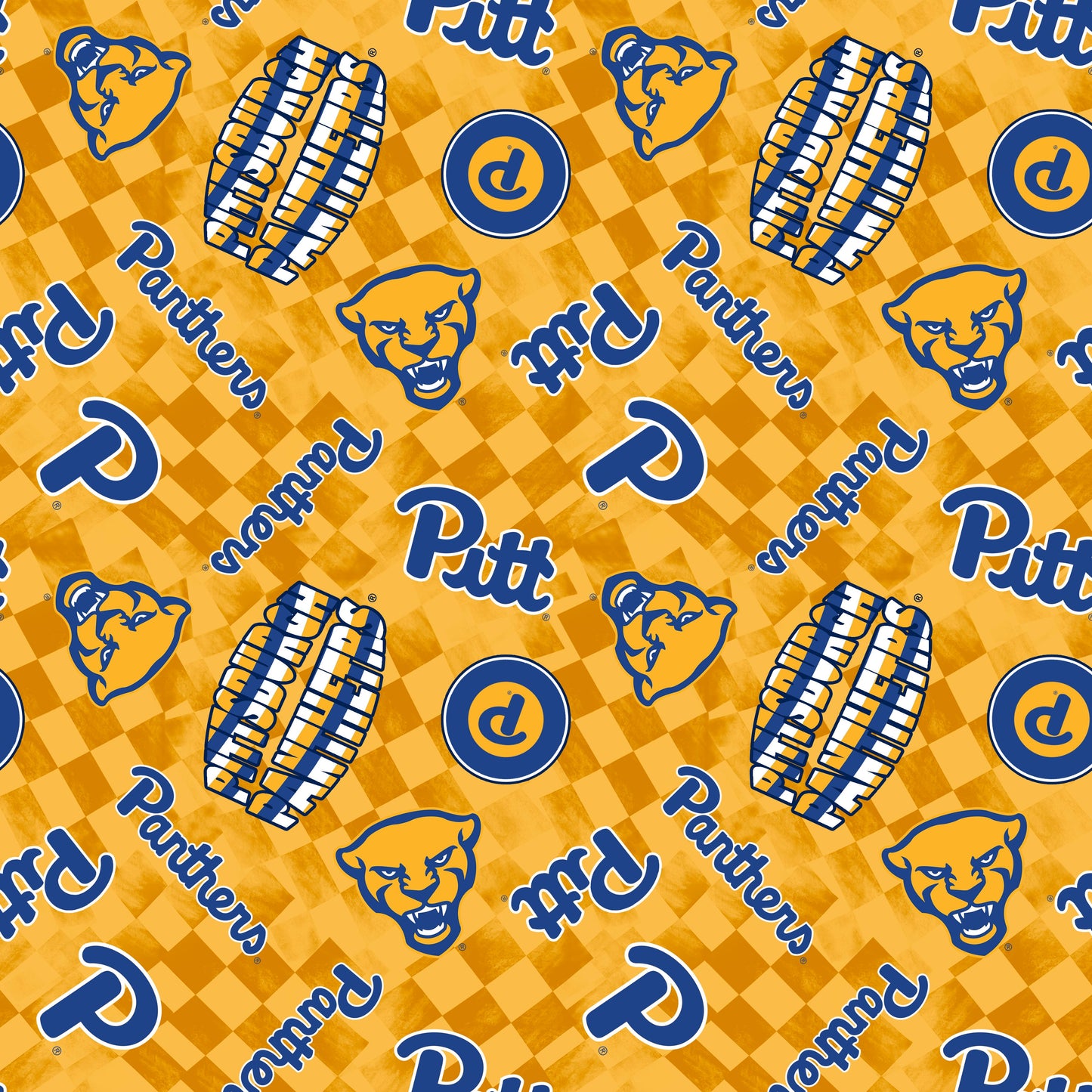 Pittsburgh Panthers NCAA College Checks Yellow Sykel Enterprises Canvas Duck Cloth Cotton Fabric PITT-1380-YELLOW