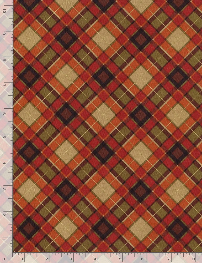 Plaid Harvest Bias Plaid Metallic Fall Foliage Holiday Timeless Treasures Cotton Fabric