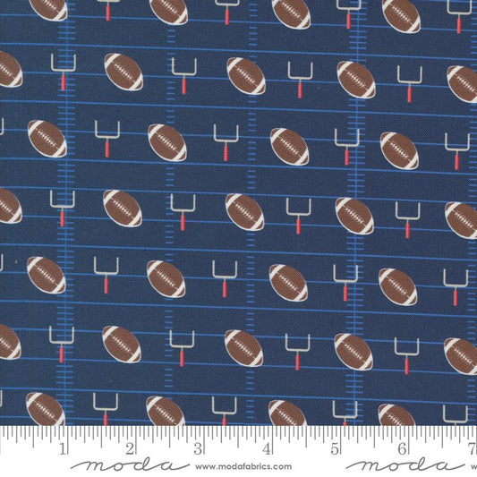 Play Ball Gridiron Football Goal Post Field Navy Dark Blue Moda Cotton Fabric