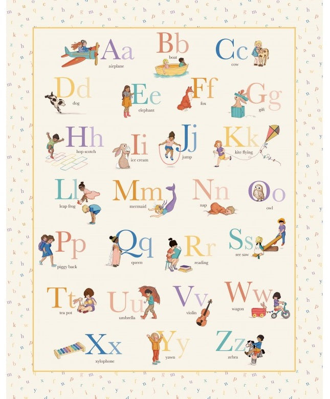 Playground and Park A to Z Alphabet Panel 36" Multi Belle & Boo Out to Play Michael Miller Cotton Fabric MM-DDC12232-MULT-D
