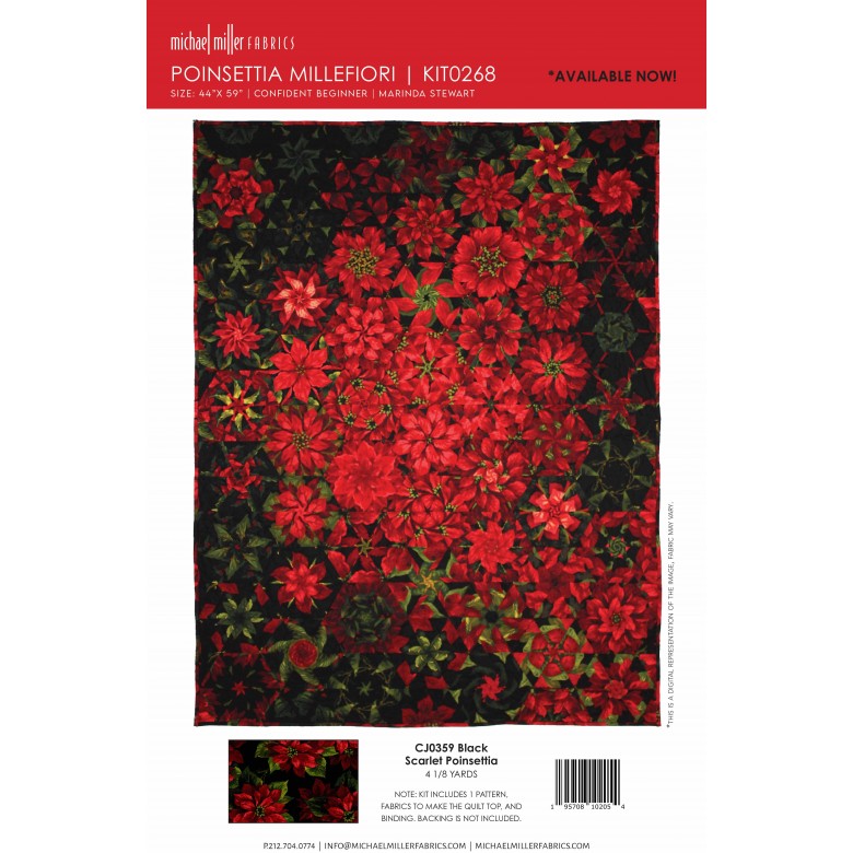 Poinsettia Millefiori Featuring Scarlet Poinsettia 44"x 59" Marinda Stewart for Michael Miller Quilt Kit MM-KIT0268