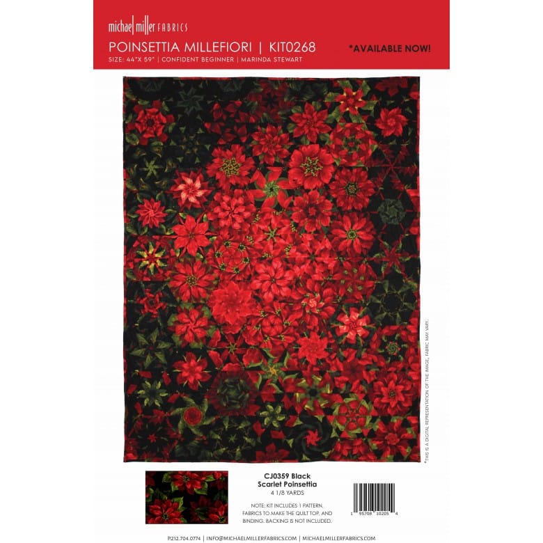 Poinsettia Millefiori Featuring Scarlet Poinsettia 44"x 59" Marinda Stewart for Michael Miller Quilt Kit MM-KIT0268 | US Fabric Shop