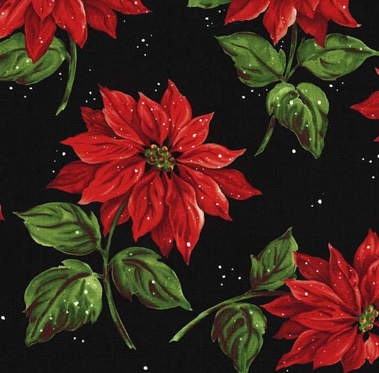 Poinsettias the Snow Black Michael Miller Cotton Fabric