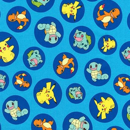 Pokemon Characters Circles Blue The Pokemon Co Robert Kaufman Cotton fabric RK-AOP-17721-4