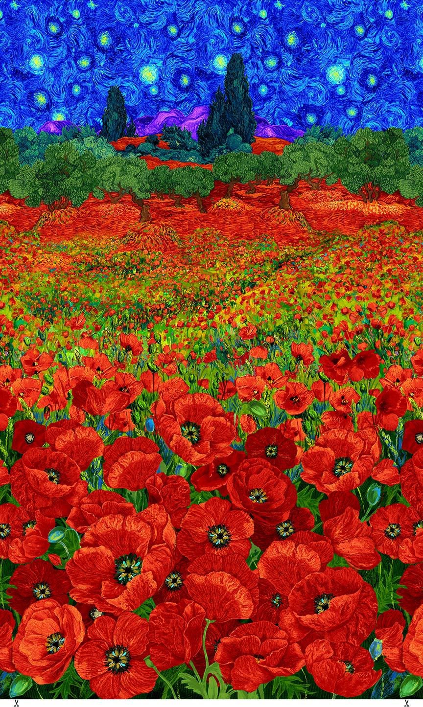Poppy Dreams Poppies Field Panel 24" Multi Chong-A-Hwang Timeless Treasures Cotton Fabric