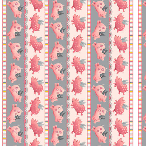 Porkopolis Pig Border Stripe Diane Eichler Studio E Cotton Fabric