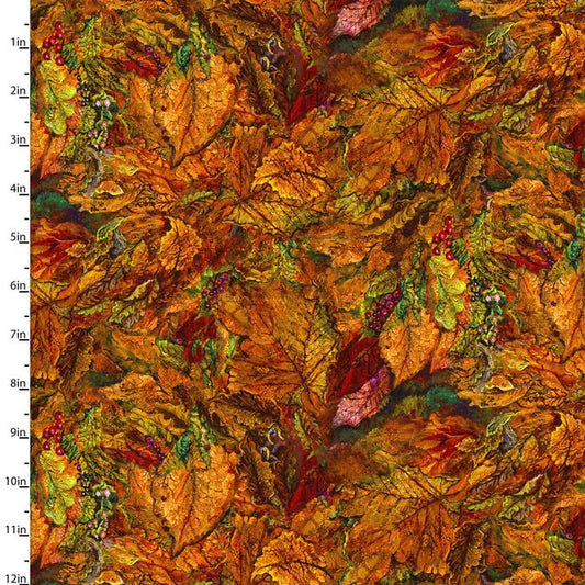 Power of the Elements Fall Foliage Autumn Leaves Josephine Wall 3 Wishes Cotton Fabric