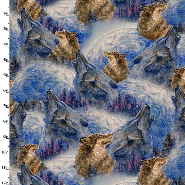 Power of the Elements Howling Wolves Snow Ice Forest Josephine Wall 3 Wishes Cotton Fabric