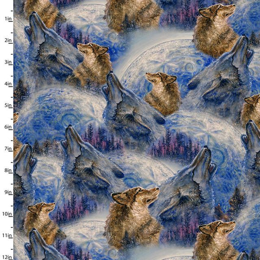 Power of the Elements Howling Wolves Snow Ice Forest Josephine Wall 3 Wishes Cotton Fabric