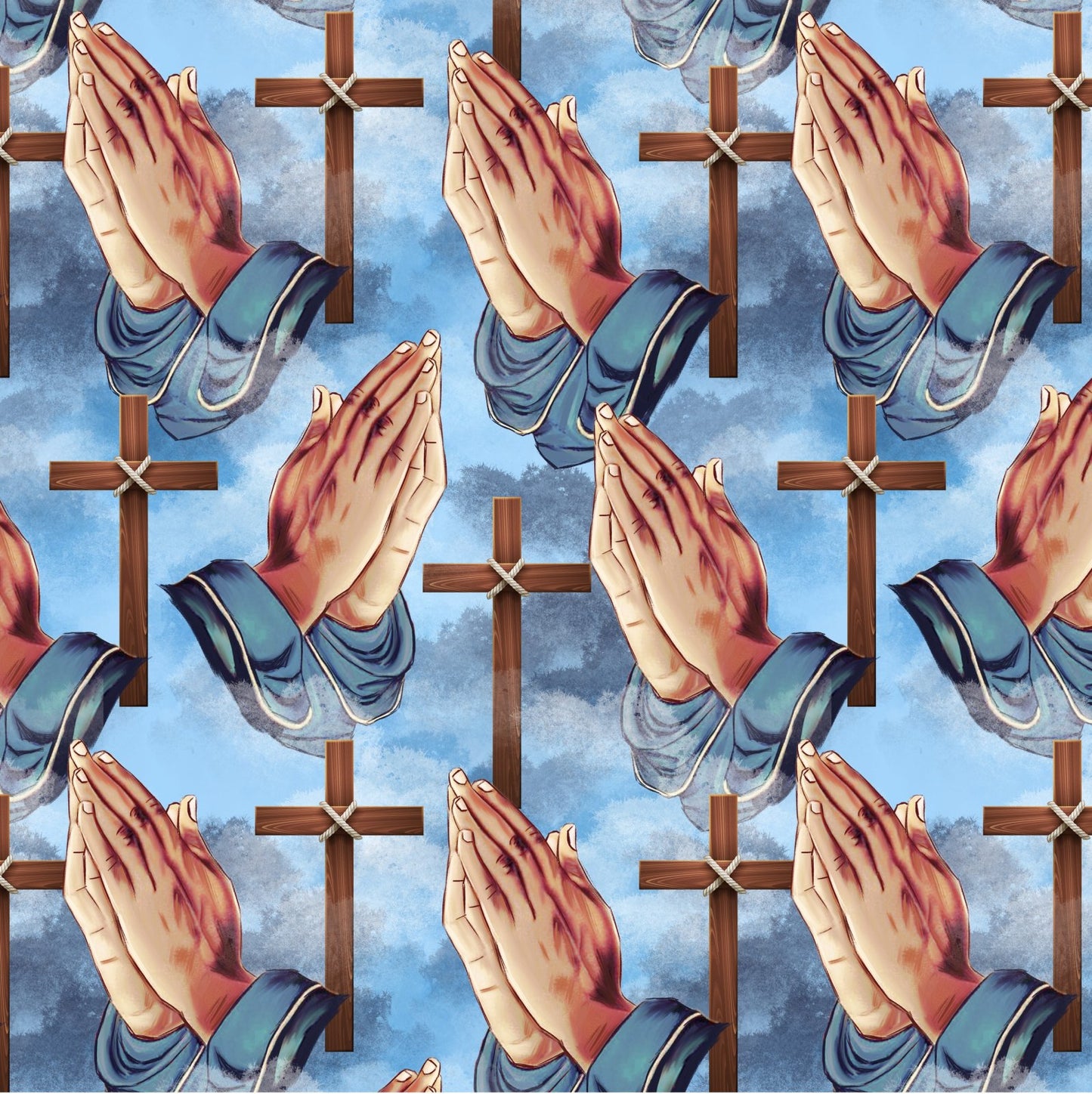 Praying Hands Blue David Textiles Cotton Fabrics DT-DX-2921-3C-1