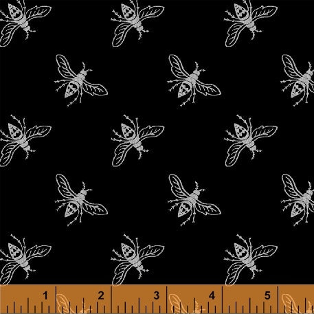 Precious Metal Nature Buzzing Metallic Bees Black Whistler Studios Windham Fabrics Cotton Fabric WF-51408M-4