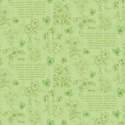 Pretty Pansies Toile Floral Sage Green Sykel Enterprises Cotton Fabric SYK-10377-SAGE