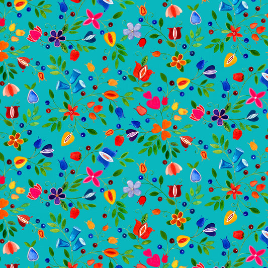 Pride Small Floral Allover Turquoise Blue Daniel Ramirez Saginaw Elizabeth Studio Cotton Fabric ES-32002-TURQUOISE