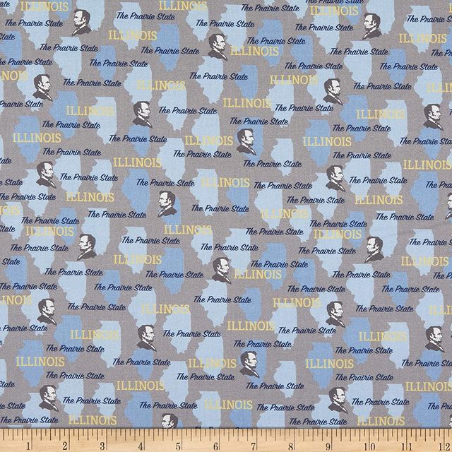 State Pride Illinois State Grey Blue Whistler Studios Windham Cotton Fabric