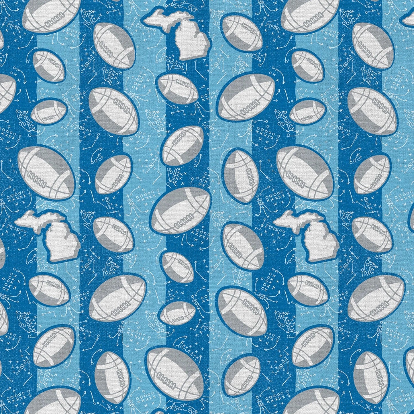 Pride of Detroit Football Toss Blue Grey Paintbrush Studios Cotton Fabric PBS-120-26580