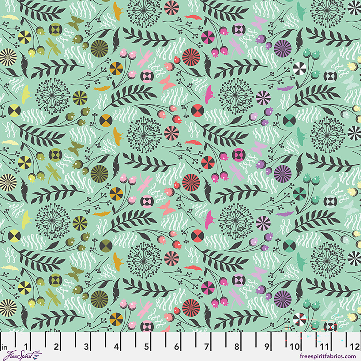 Prince Charming Deja Vu Dandelion Sweetmint Mint Green Tula Pink Free Spirit Cotton Fabric FS-PWTP279.SWEETMINT
