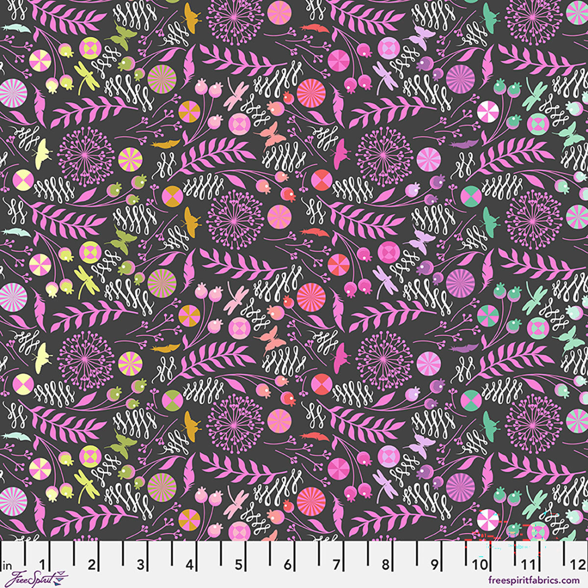 Prince Charming DejaVu Dandelion Licorice Purple Tula Pink Free Spirit Cotton Fabric FS-PWTP279.LICORICE