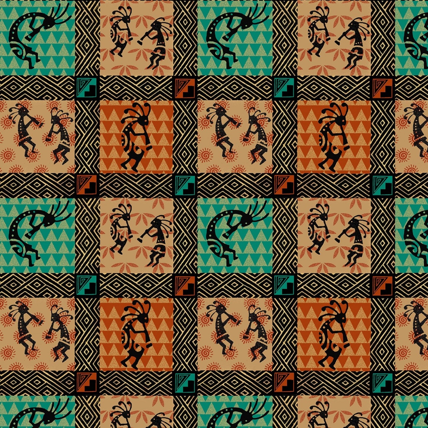 Pueblo Kokopelli Block Print Concepts Cotton Fabric