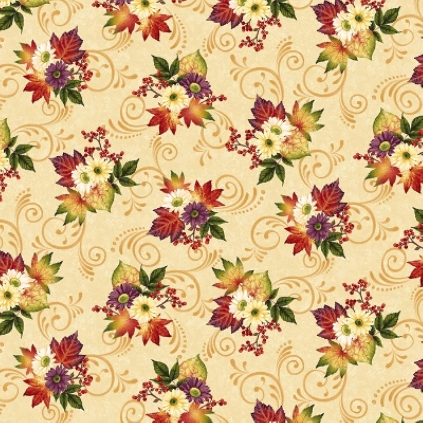 Pumpkin Harvest Daisy Bouquet Cream Color Principle Henry Glass Cotton Fabric