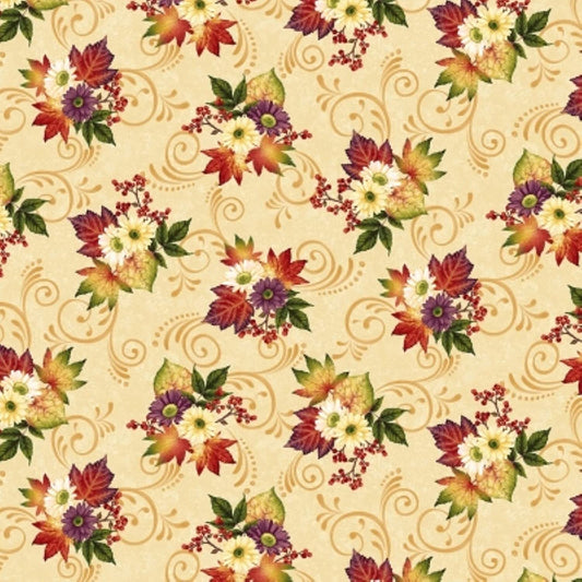 Pumpkin Harvest Daisy Bouquet Cream Color Principle Henry Glass Cotton Fabric