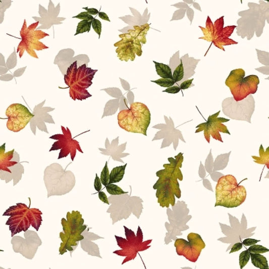 Pumpkin Harvest Leaf Toss Cream Color Principle Henry Glass Cotton Fabric