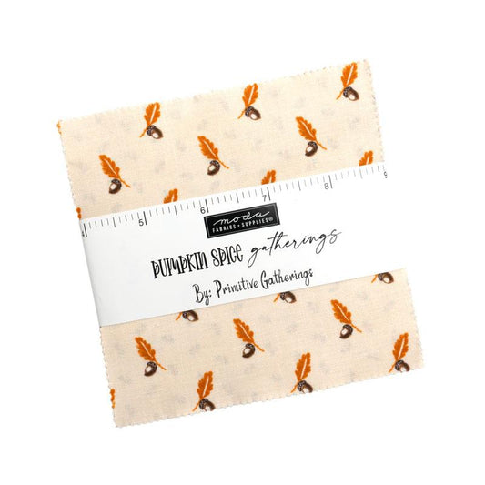 Pumpkin Spice Gatherings 5'' Squares Charm Pack Primitive Gatherings Moda Cotton Fabric MD-49290PP